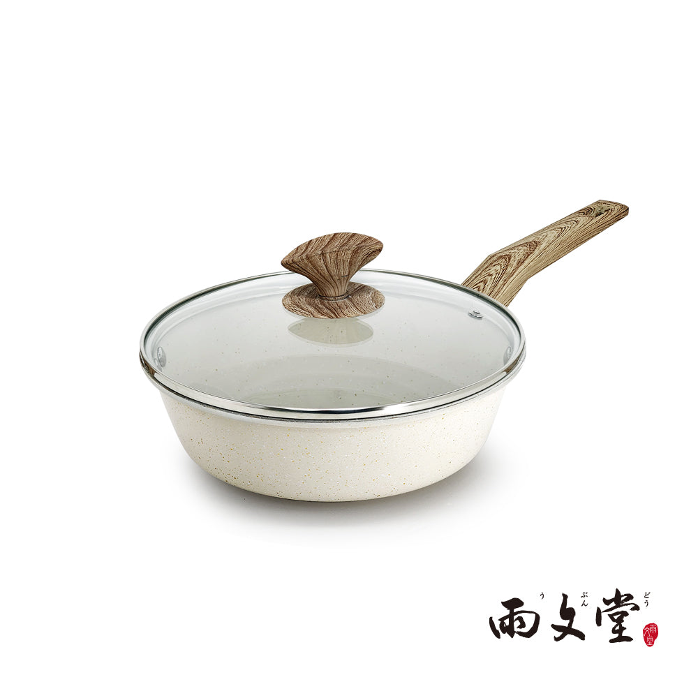 【雨文堂】麥飯石吹雪白不沾深炒鍋22cm - IH