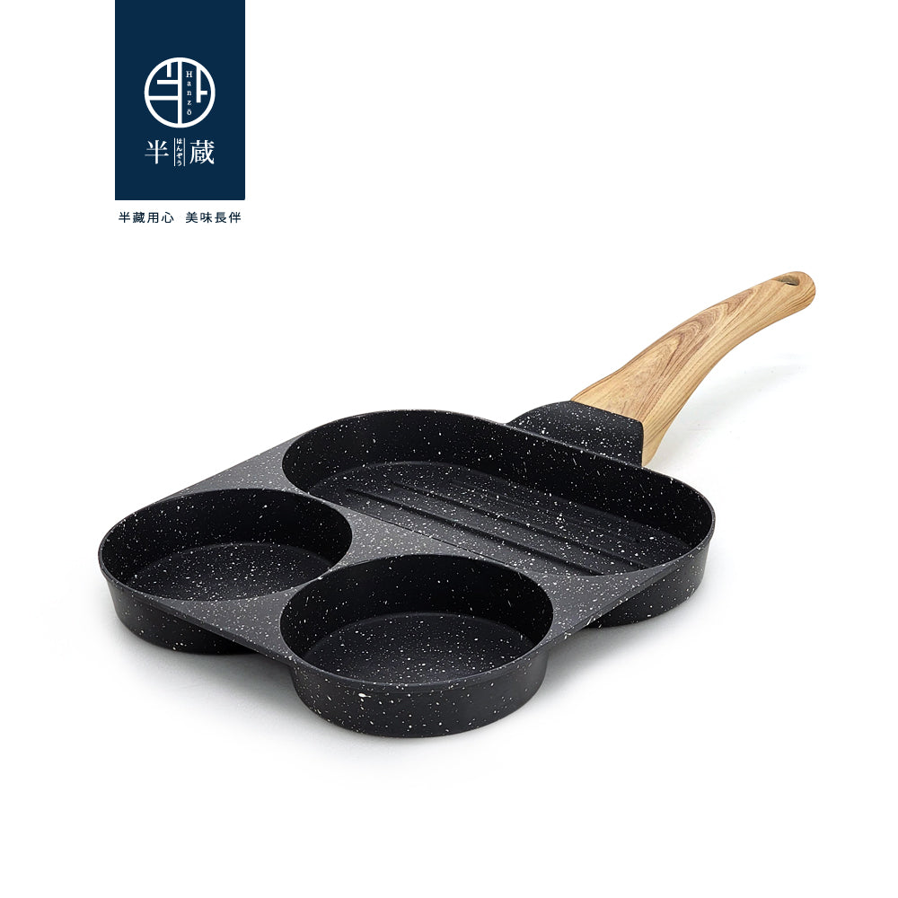 【半藏】雪藏系列 鈦晶不沾木紋柄三格方形平煎鍋 - IH
