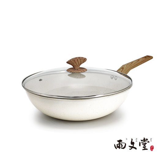 【雨文堂】麥飯石吹雪白不沾炒鍋32cm - IH