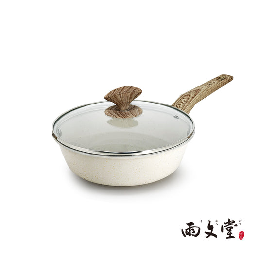 【雨文堂】麥飯石吹雪白不沾深炒鍋22cm - IH