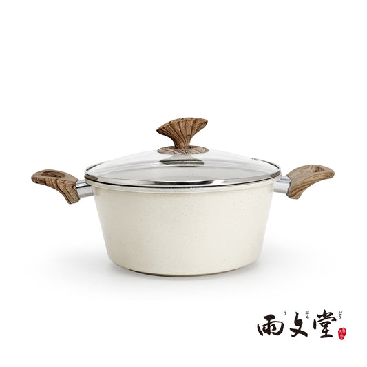 【雨文堂】麥飯石吹雪白不沾湯鍋22cm -IH