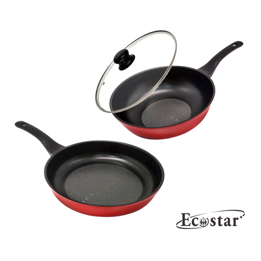 【ECOSTAR】鈦鑽不沾雙鍋組 - 曜石紅