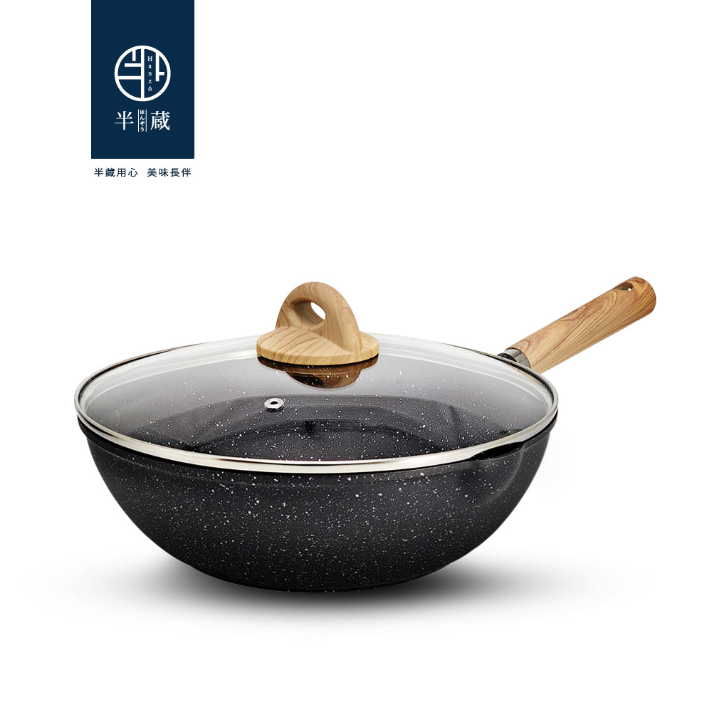 【半藏】雪藏系列 鈦晶不沾木紋柄炒鍋28cm - IH