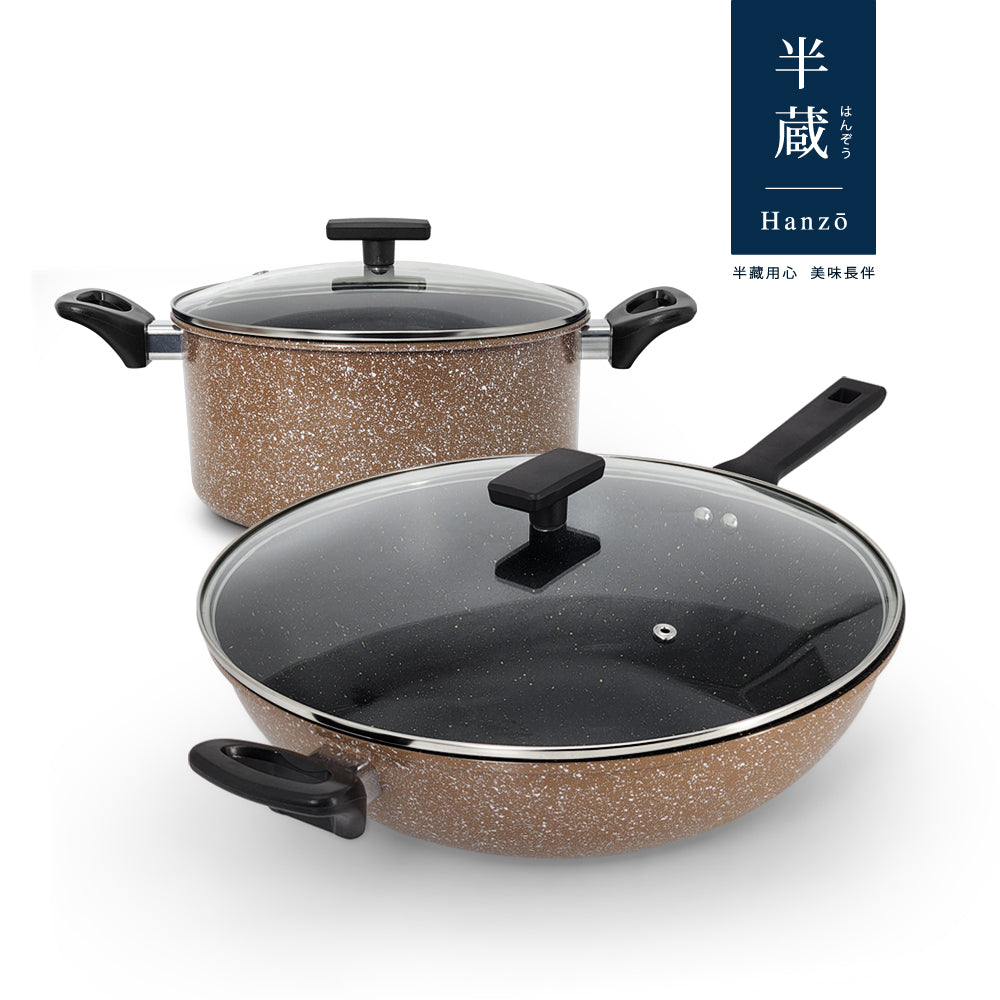半藏HANZO 銅藏淘金大容量雙鍋4件組(34炒+24湯+34蓋+24蓋)
