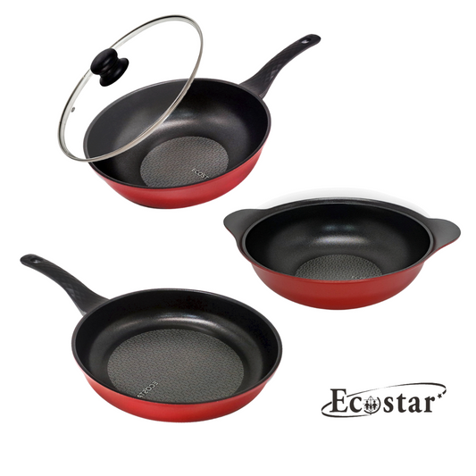 【ECOSTAR】鈦鑽不沾鍋具組 - 曜石紅