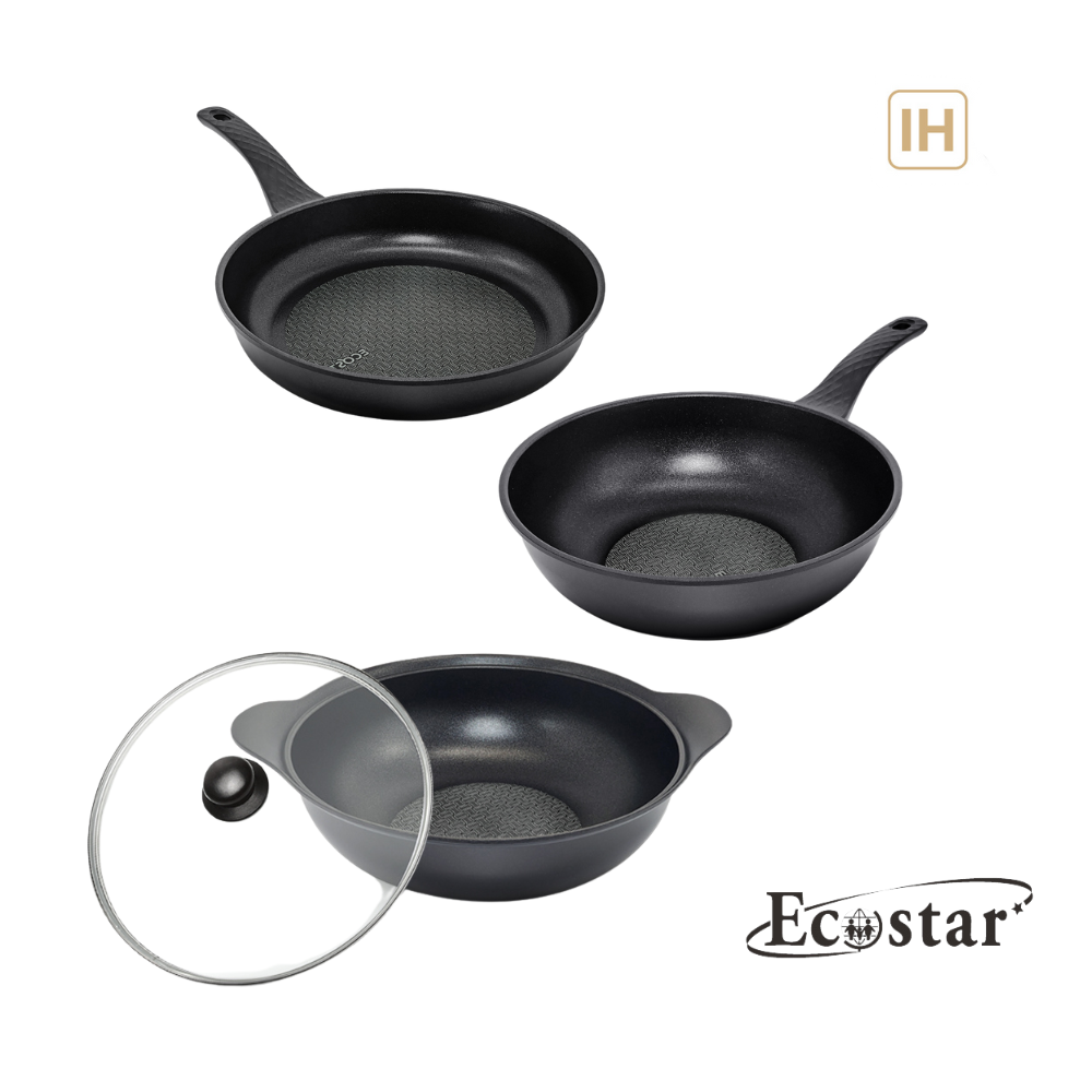 【ECOSTAR】鈦鑽不沾鍋具組- IH 曜石黑