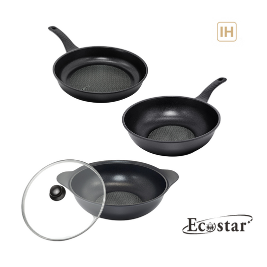 【ECOSTAR】鈦鑽不沾鍋具組- IH 曜石黑